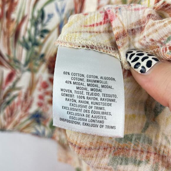 Anthropologie Postmark Boho Floral Henley Blouse XS Cream Floral 3/4 Sleeve - Picture 7 of 8